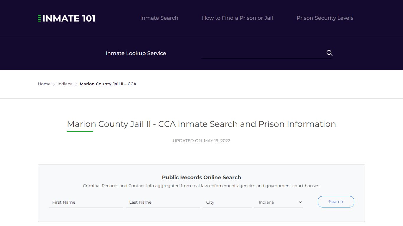 Marion County Jail II - CCA Inmate Search, Visitation ...